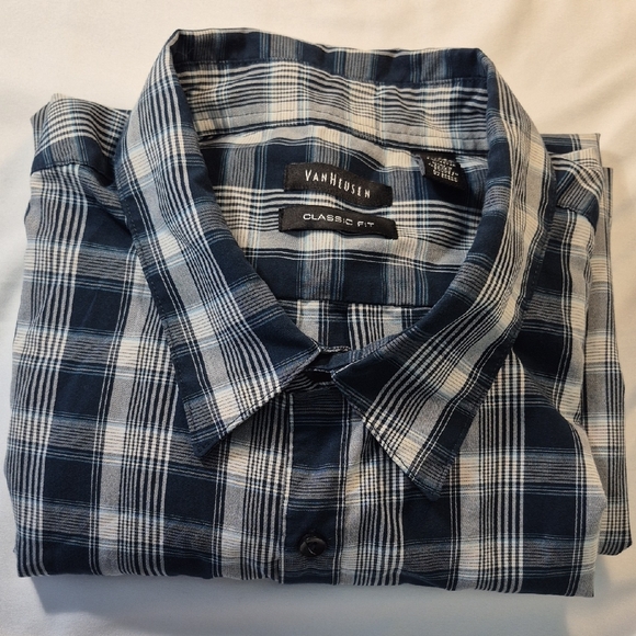 Van Heusen XXL Mens Short Sleeve Blue And White Casual Button Down Shirt - Picture 12 of 15